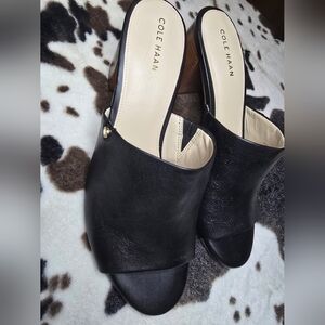Cole Haan Women's Black Leather Heeled Mules